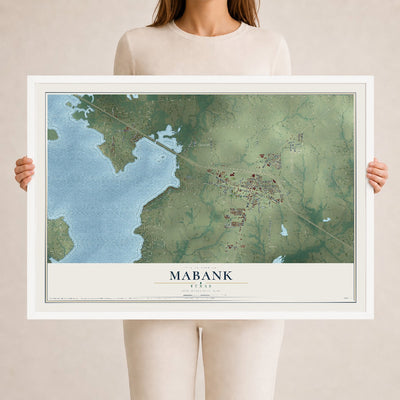 Map of Mabank, Texas, 24 x 36 inch print in a white wood frame