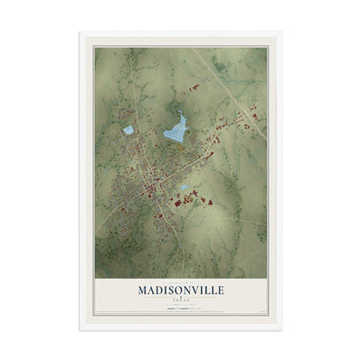 Map of Madisonville, Texas, 12 x 18 inch print in a white wood frame