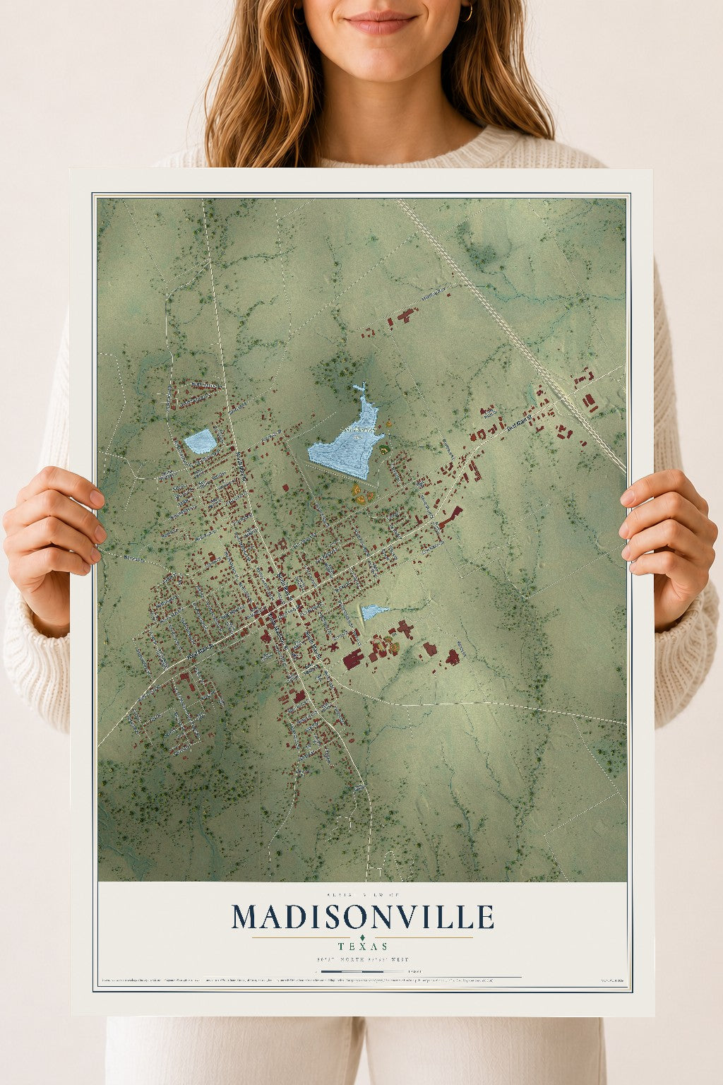 Map of Madisonville, Texas, 18 x 24 inch unframed archival matte print