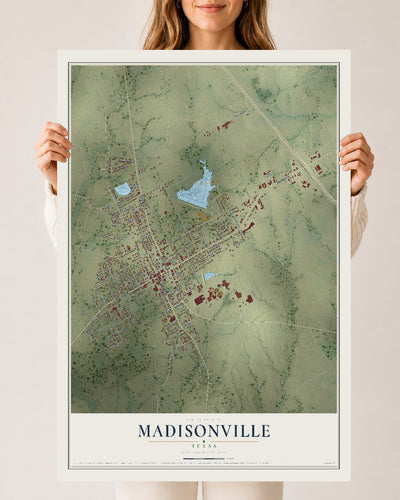 Map of Madisonville, Texas, 24 x 36 inch unframed archival matte print