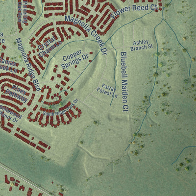 Second close-up of the map of Magnolia, Texas print showing more streets and buildings