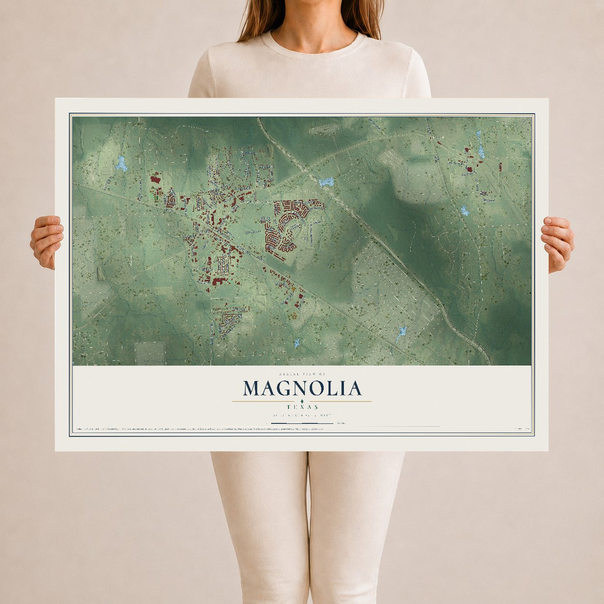 Map of Magnolia, Texas, 24 x 36 inch unframed archival matte print