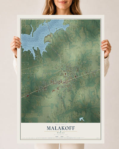 Map of Malakoff, Texas, 24 x 36 inch unframed archival matte print