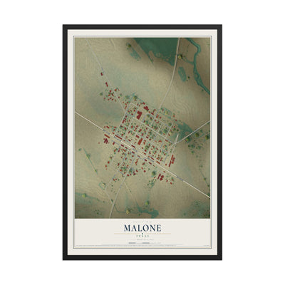 Map of Malone, Texas, 12 x 18 inch print in a black wood frame