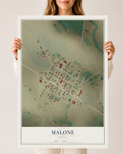 Map of Malone, Texas, 24 x 36 inch unframed archival matte print
