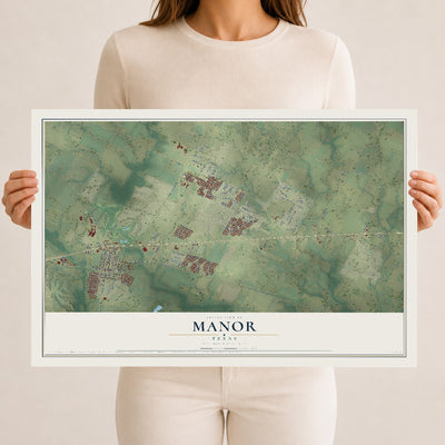 Map of Manor, Texas, 12 x 18 inch unframed archival matte print