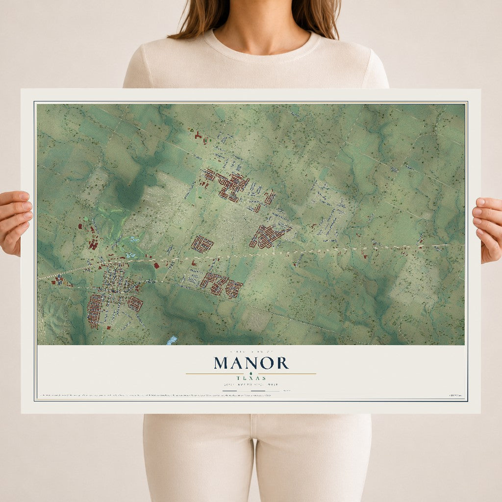 Map of Manor, Texas, 18 x 24 inch unframed archival matte print