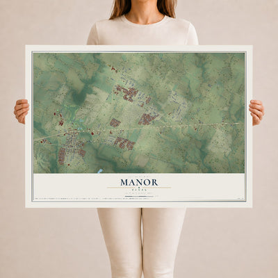 Map of Manor, Texas, 24 x 36 inch unframed archival matte print