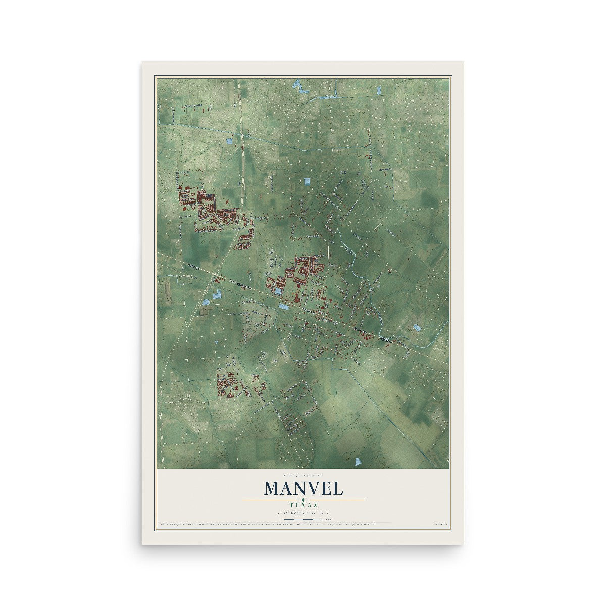 Map of Manvel, Texas, 12 x 18 inch unframed archival matte print