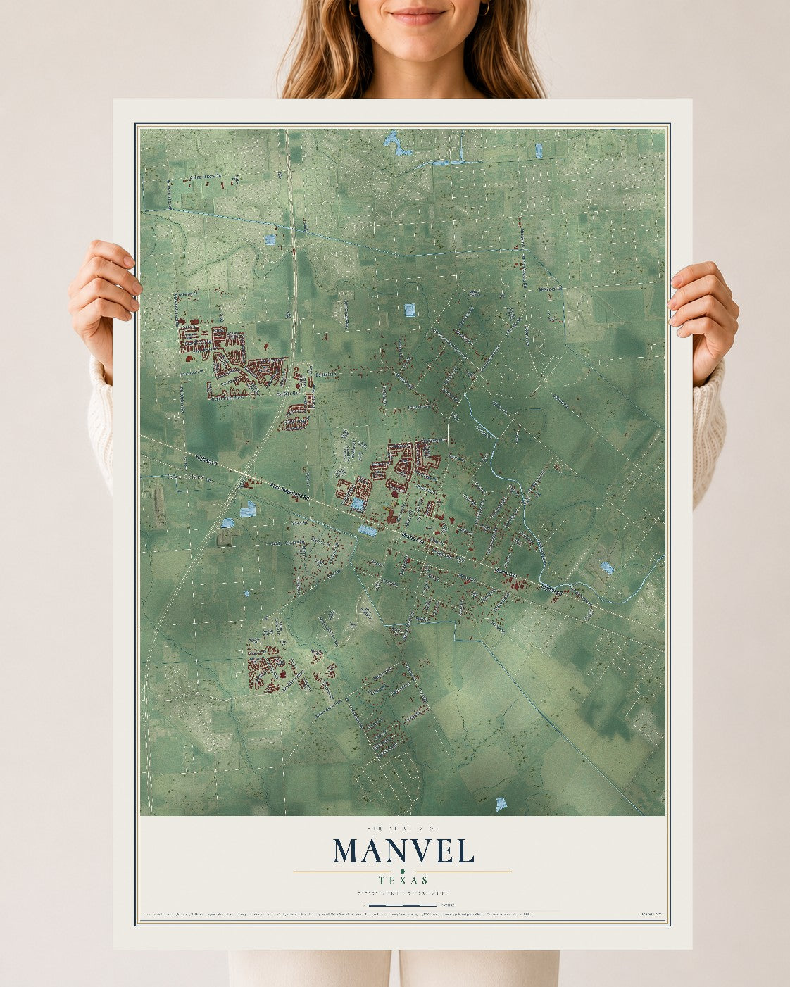 Map of Manvel, Texas, 24 x 36 inch unframed archival matte print