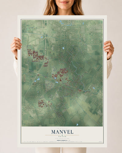 Map of Manvel, Texas, 24 x 36 inch unframed archival matte print