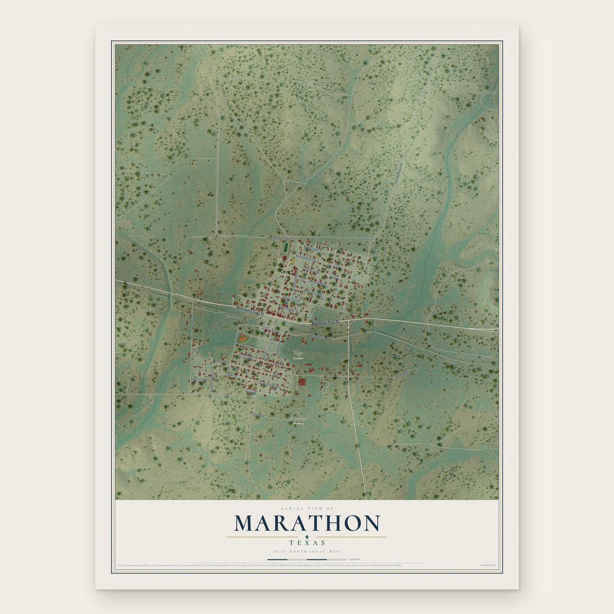 Marathon, Texas map print, the full design