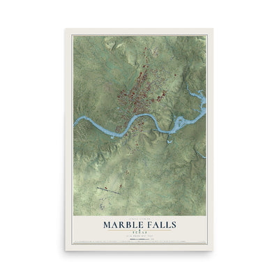 Map of Marble Falls, Texas, 12 x 18 inch unframed archival matte print