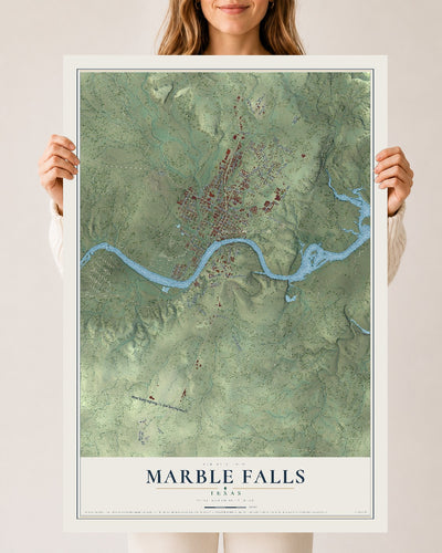 Map of Marble Falls, Texas, 24 x 36 inch unframed archival matte print