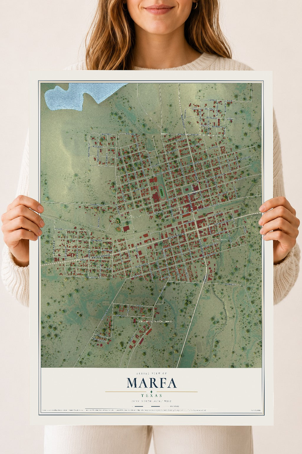 Map of Marfa, Texas, 18 x 24 inch unframed archival matte print