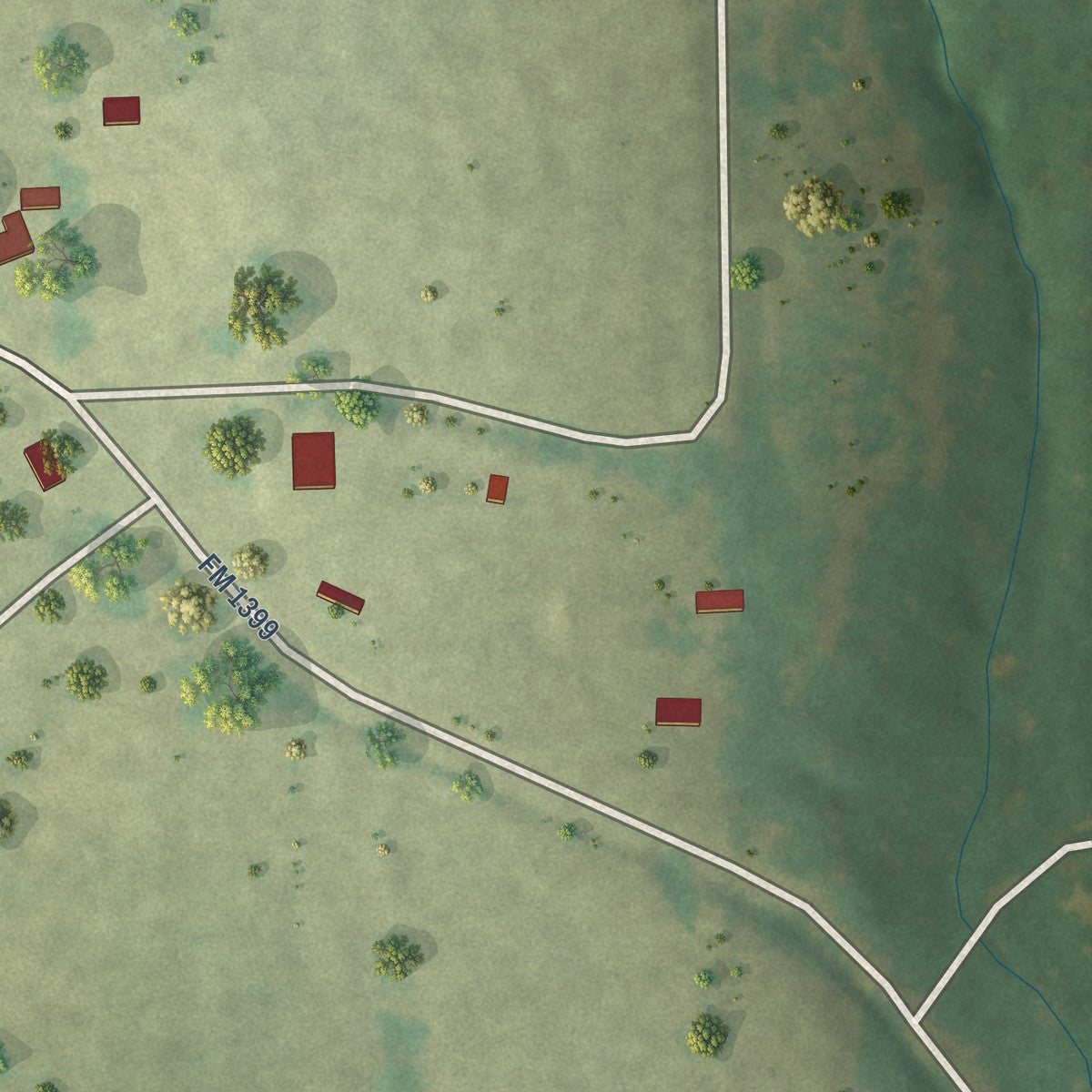 Second close-up of the map of Marietta, Texas print showing more streets and buildings