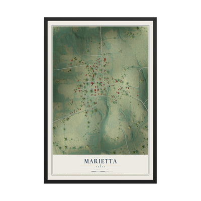 Map of Marietta, Texas, 12 x 18 inch print in a black wood frame