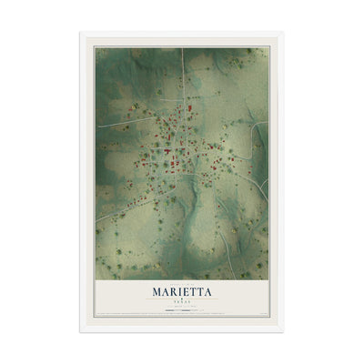 Map of Marietta, Texas, 12 x 18 inch print in a white wood frame