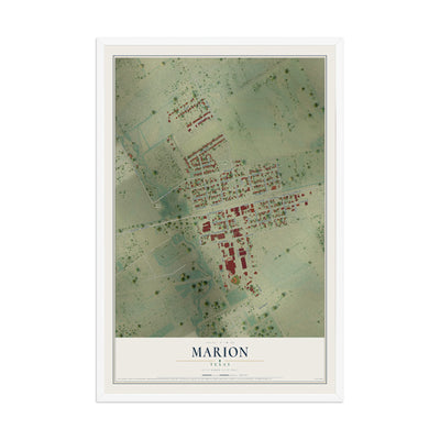Map of Marion, Texas, 12 x 18 inch print in a white wood frame