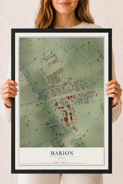 Map of Marion, Texas, 18 x 24 inch print in a black wood frame