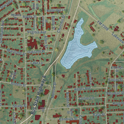 Second close-up of the map of Marlin, Texas print showing more streets and buildings