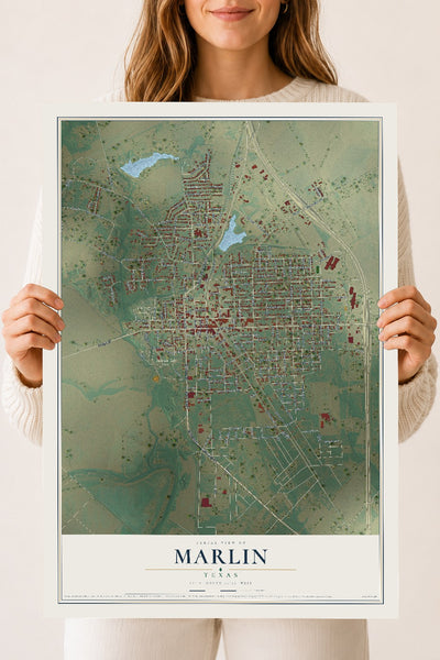 Map of Marlin, Texas, 18 x 24 inch unframed archival matte print