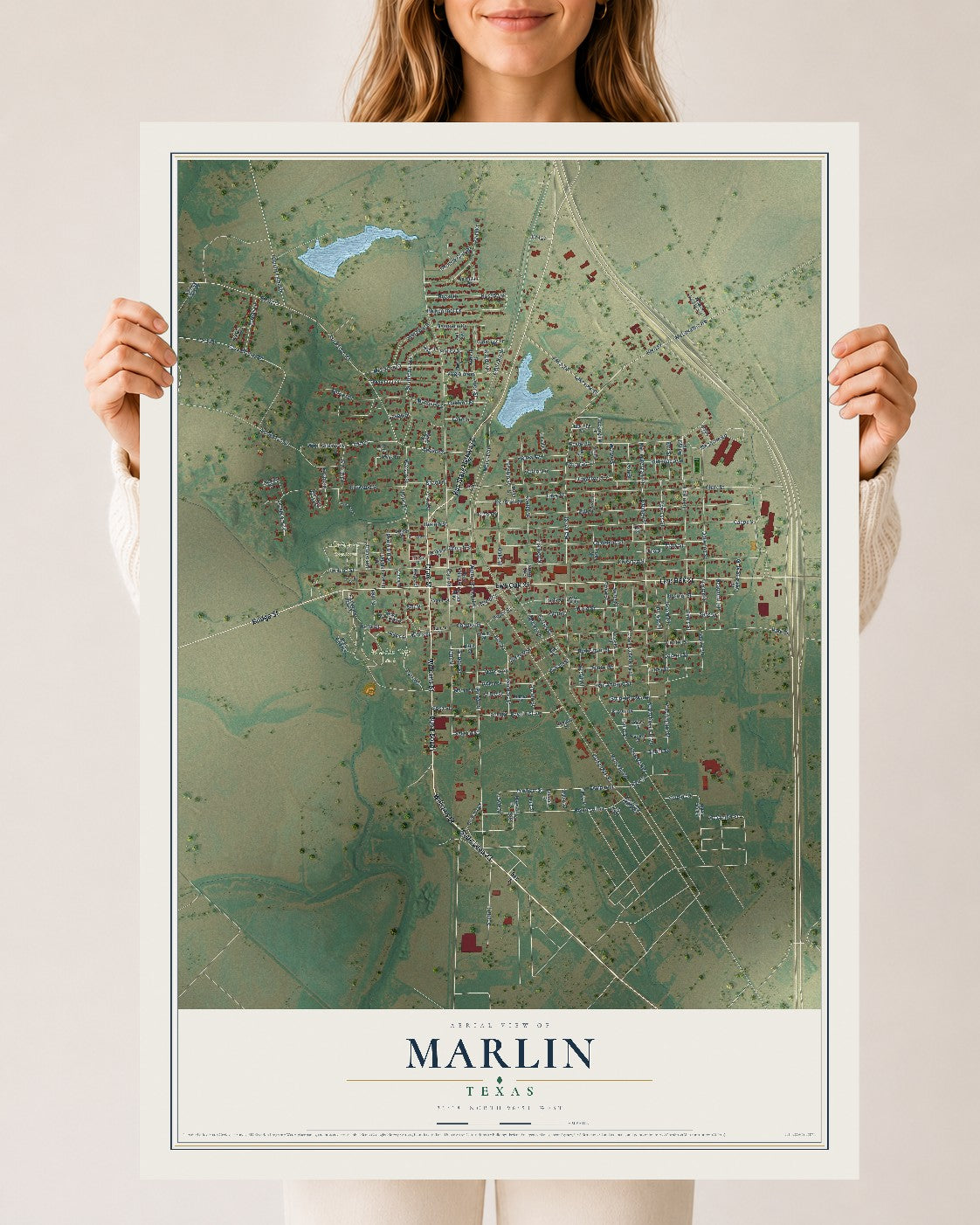 Map of Marlin, Texas, 24 x 36 inch unframed archival matte print