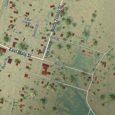 Close-up of the map of Marquez, Texas print showing street and building detail