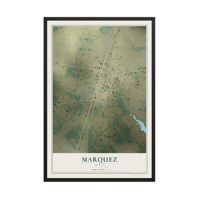 Map of Marquez, Texas, 12 x 18 inch print in a black wood frame