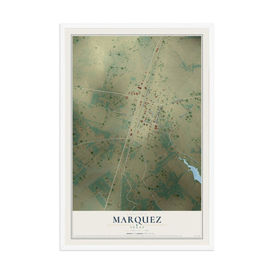 Map of Marquez, Texas, 12 x 18 inch print in a white wood frame