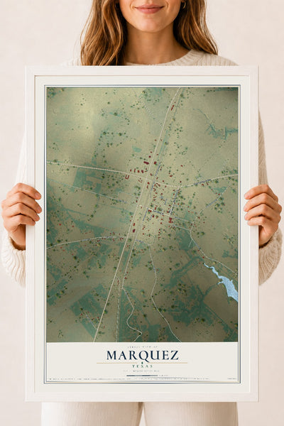 Map of Marquez, Texas, 18 x 24 inch print in a white wood frame