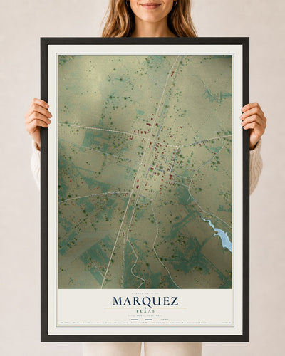 Map of Marquez, Texas, 24 x 36 inch print in a black wood frame
