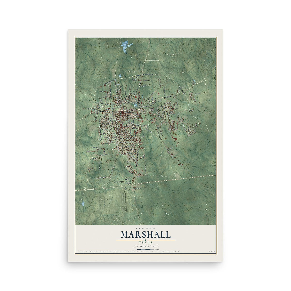 Map of Marshall, Texas, 12 x 18 inch unframed archival matte print