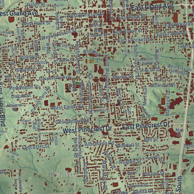 Close-up of the map of Marshall, Texas print showing street and building detail