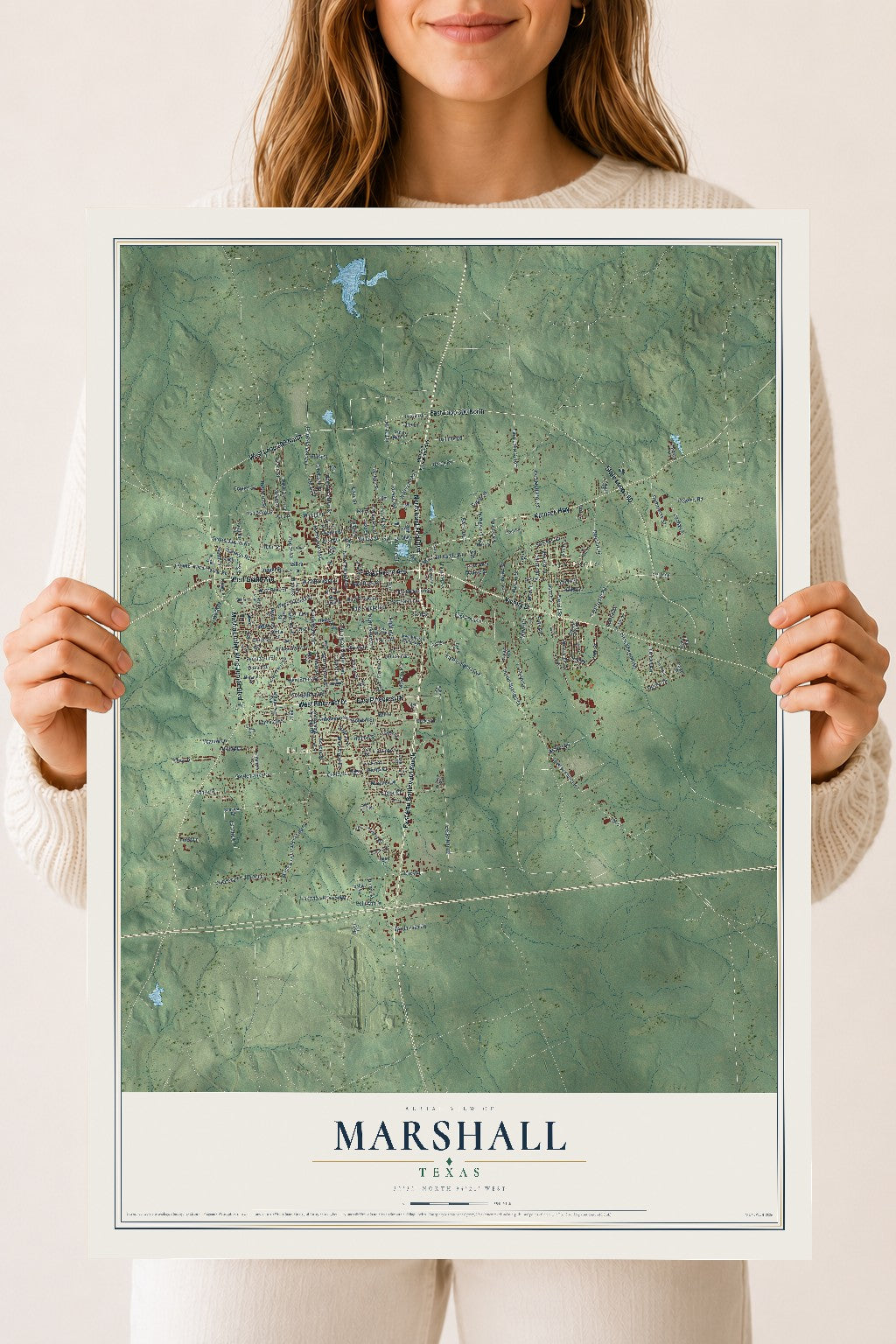 Map of Marshall, Texas, 18 x 24 inch unframed archival matte print