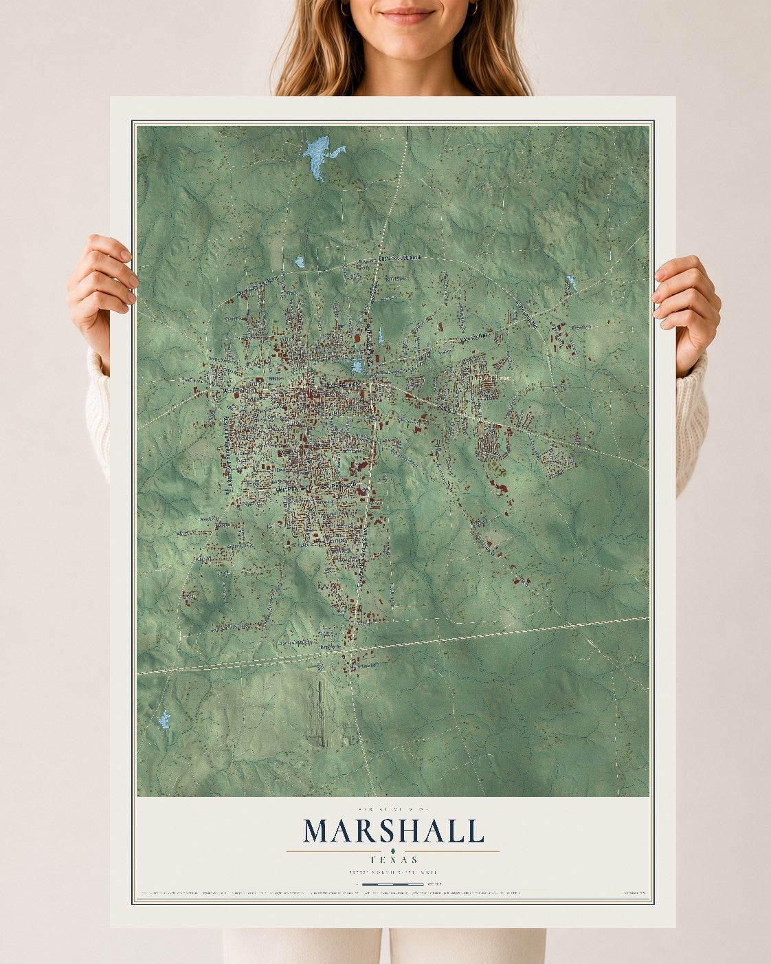 Map of Marshall, Texas, 24 x 36 inch unframed archival matte print
