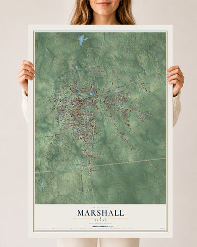 Map of Marshall, Texas, 24 x 36 inch unframed archival matte print