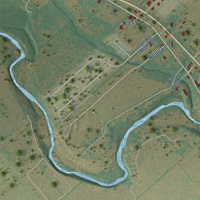 Close-up of the map of Martindale, Texas print showing street and building detail