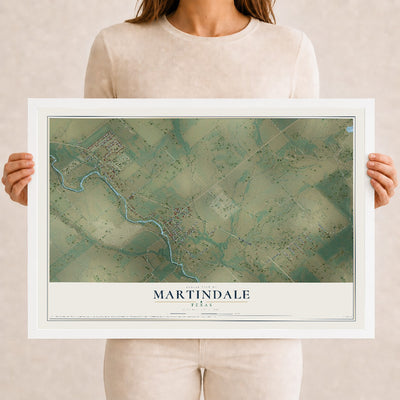 Map of Martindale, Texas, 12 x 18 inch print in a white wood frame