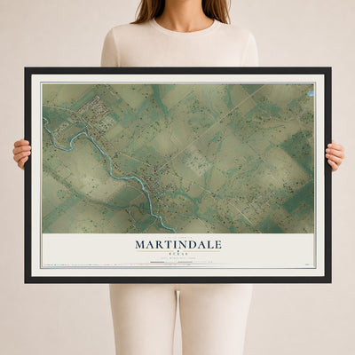 Map of Martindale, Texas, 24 x 36 inch print in a black wood frame