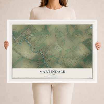 Map of Martindale, Texas, 24 x 36 inch print in a white wood frame