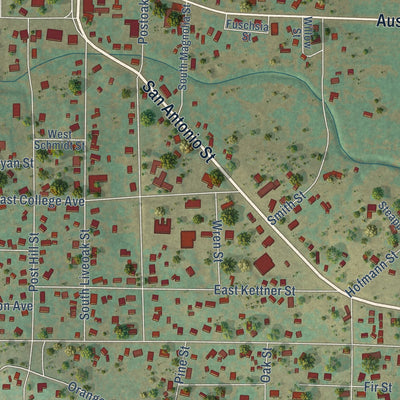 Close-up of the map of Mason, Texas print showing street and building detail