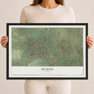 Map of Mason, Texas, 12 x 18 inch print in a black wood frame