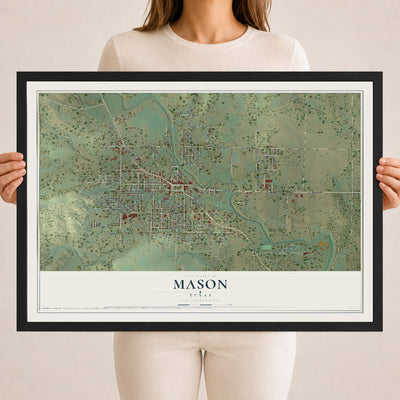 Map of Mason, Texas, 18 x 24 inch print in a black wood frame