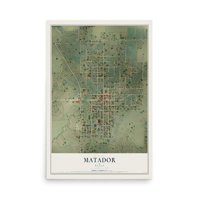 Map of Matador, Texas, 12 x 18 inch unframed archival matte print