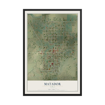 Map of Matador, Texas, 12 x 18 inch print in a black wood frame