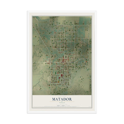 Map of Matador, Texas, 12 x 18 inch print in a white wood frame