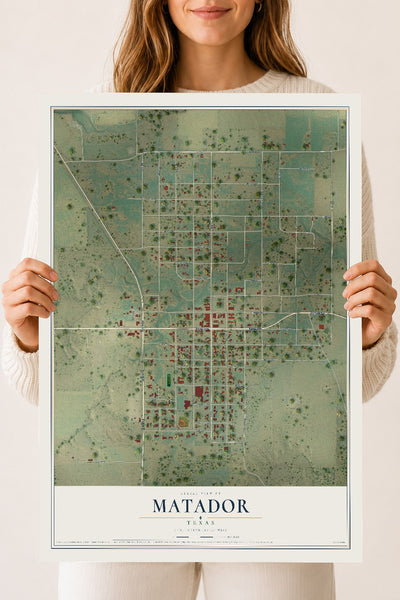 Map of Matador, Texas, 18 x 24 inch unframed archival matte print