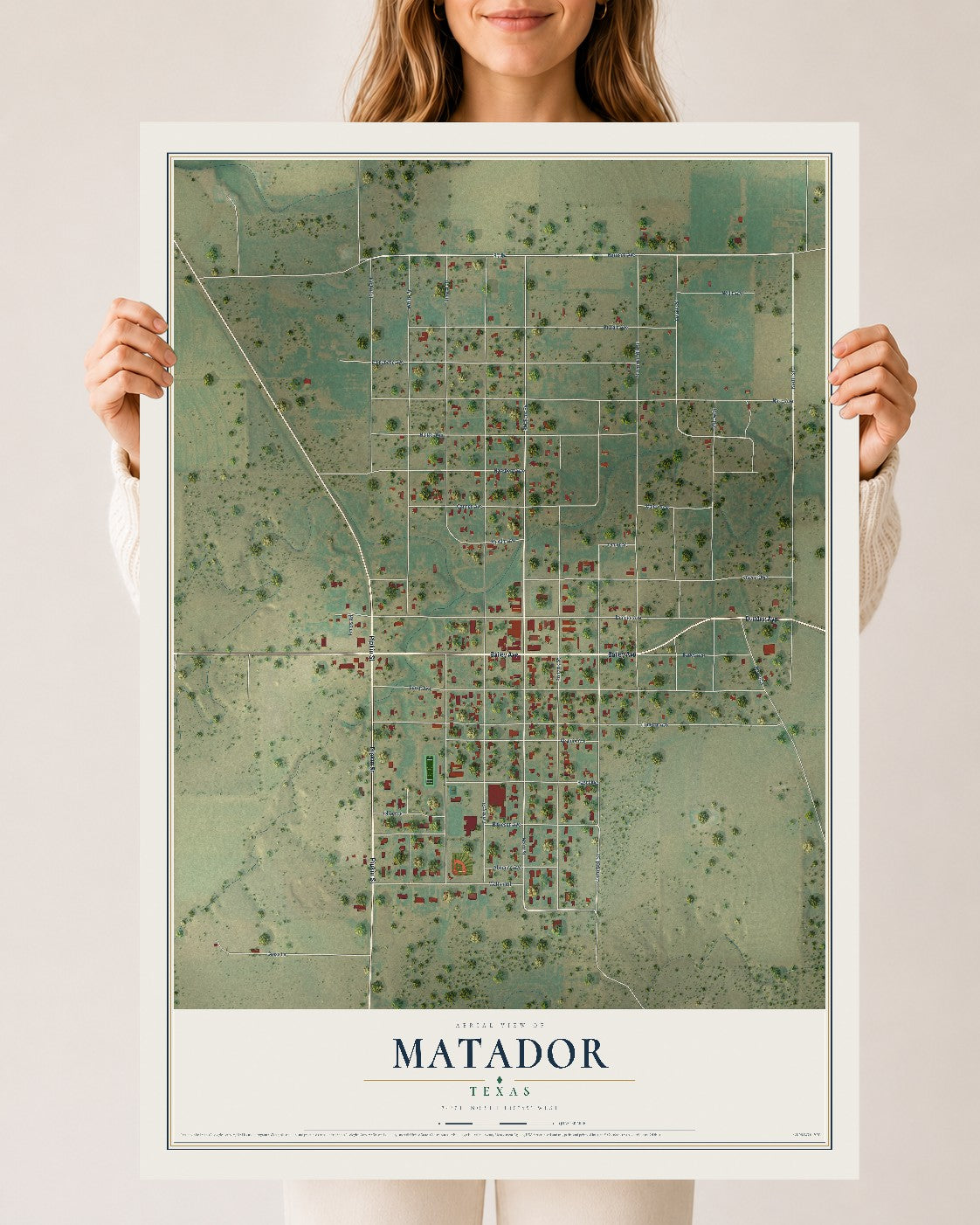 Map of Matador, Texas, 24 x 36 inch unframed archival matte print