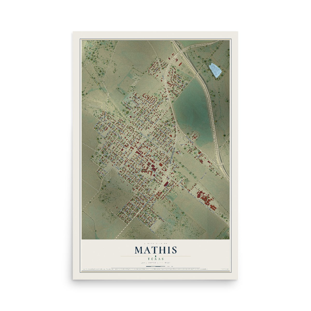 Map of Mathis, Texas, 12 x 18 inch unframed archival matte print